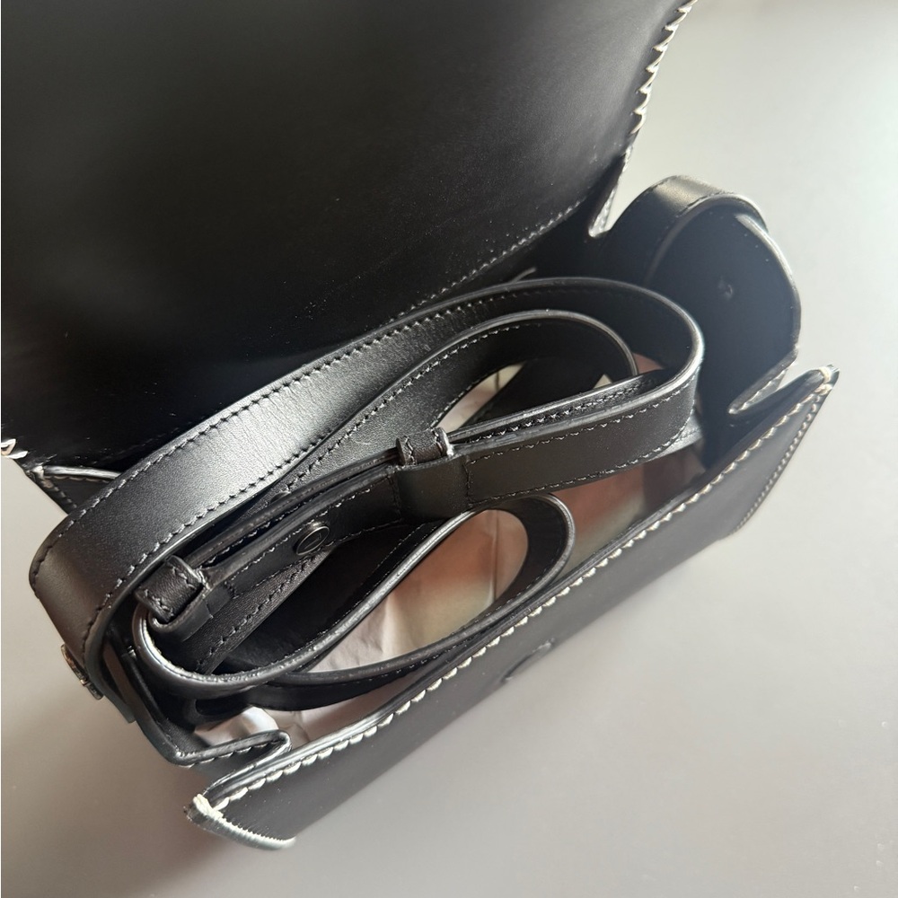Black Stitched Leather Saddle Bag - Picture 3 of 3